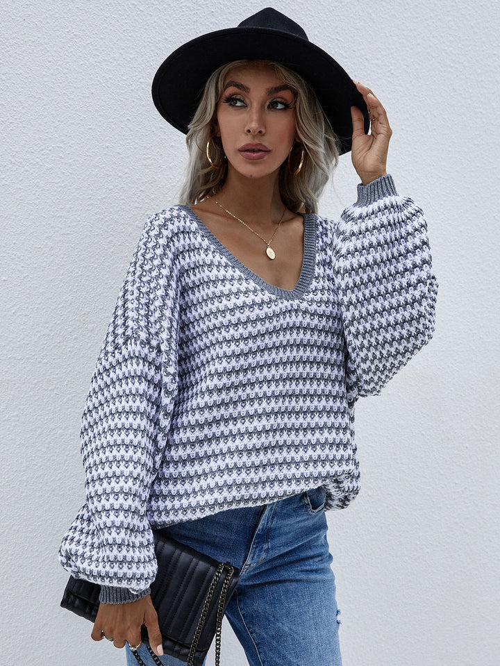 Boho Chic V-Neck Striped Jumper Oversized & Cozy