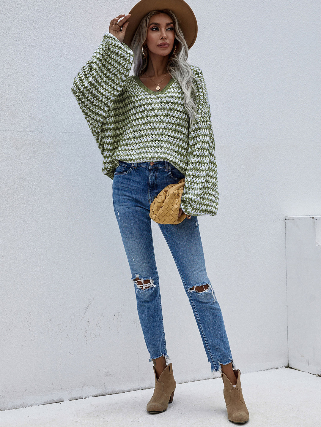 Boho Chic V-Neck Striped Jumper Oversized & Cozy