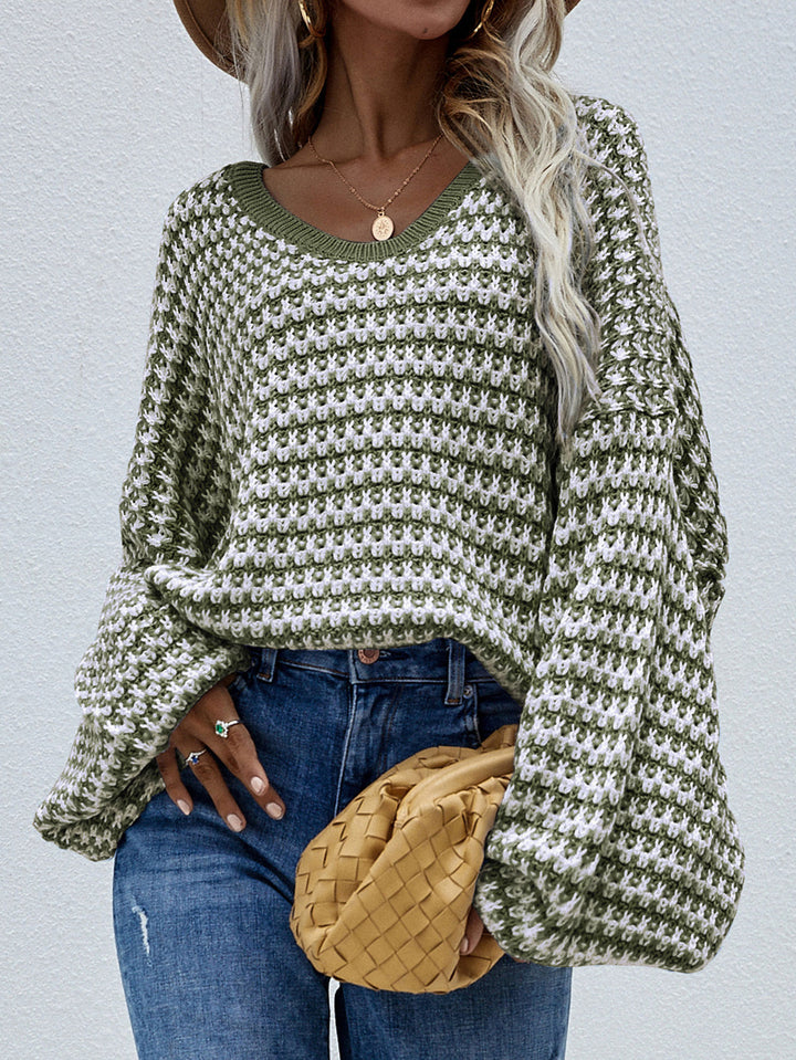 Boho Chic V-Neck Striped Jumper Oversized & Cozy