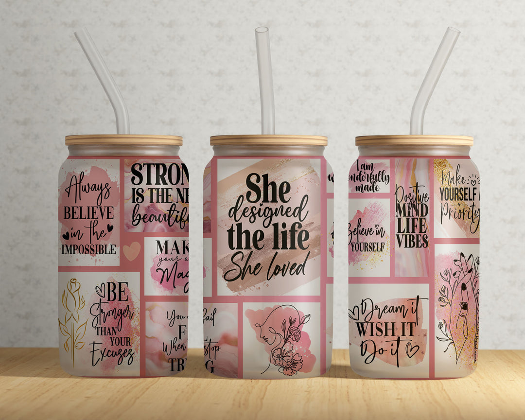 She Designed the Life She Loved Frosted Glass Tumbler with Bamboo Lid
