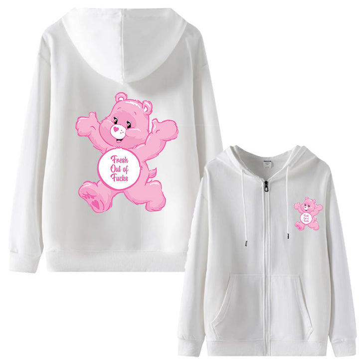 Sweary Care Bear Zipper Hoodie- Fresh out of F*cks