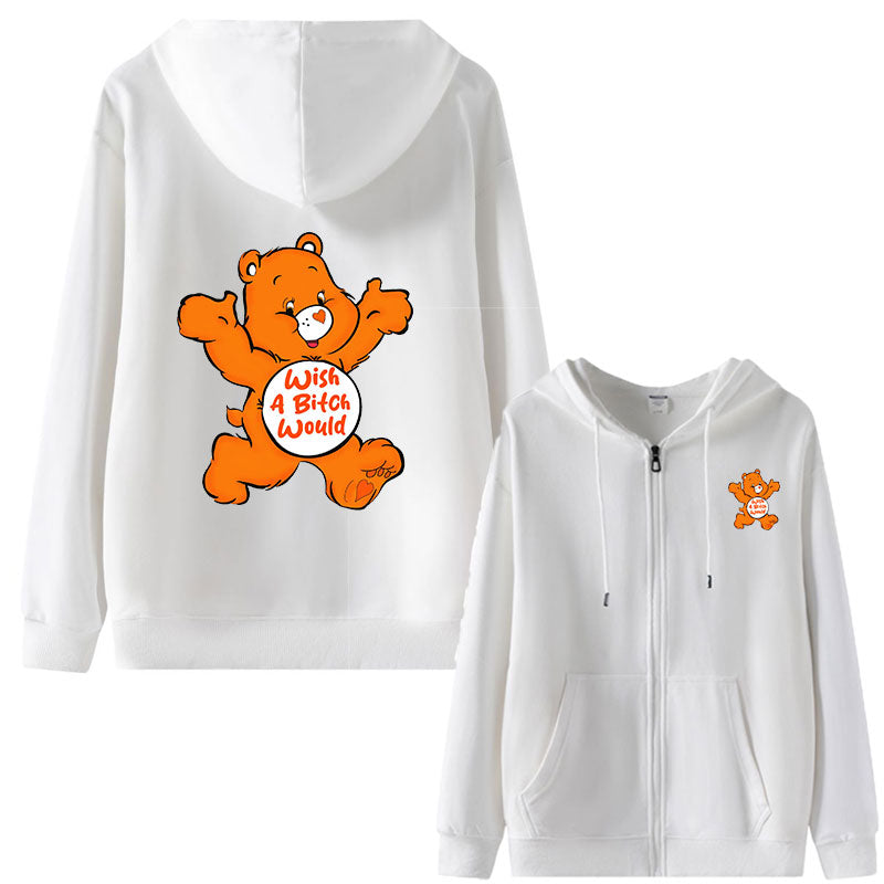 Sweary Care Bear Zipper Hoodie- Wish a B*itch Would