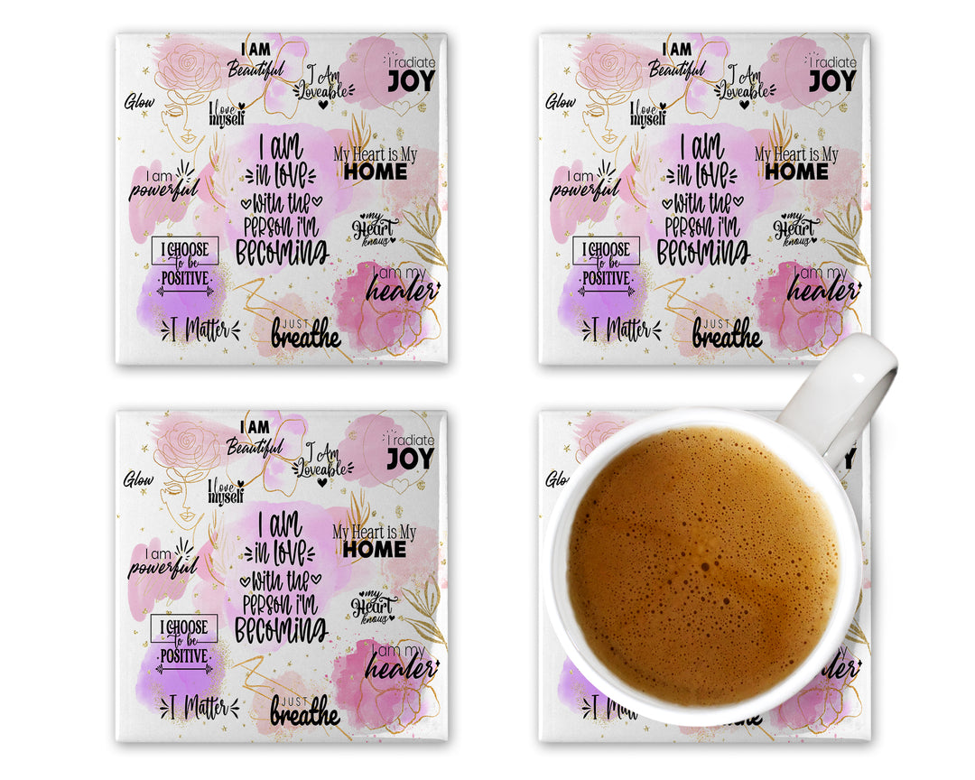 I’m in love with the person I’m becoming Square Coaster Set