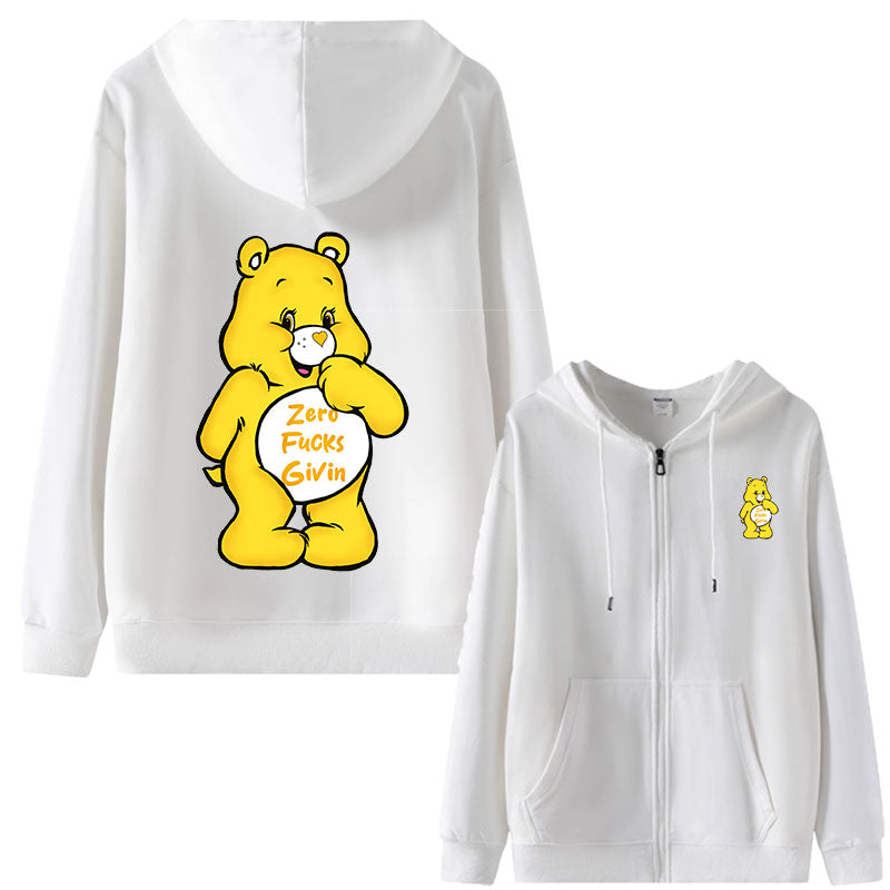 Sweary Care Bear Zipper Hoodie- Zero F*cks Given