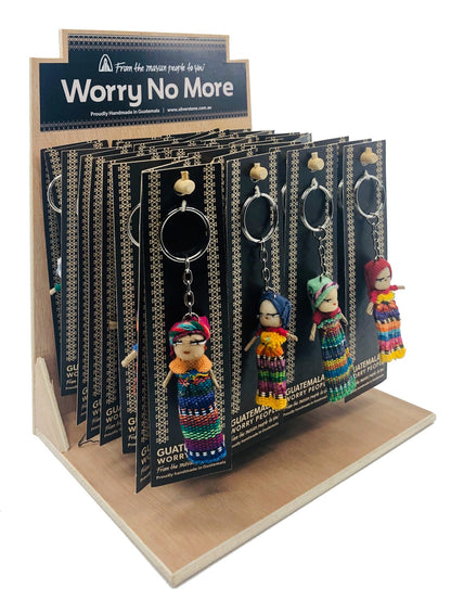 Guatemalan Hand Made Worry Doll KEY RING on a Display Card
