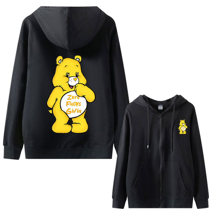 Sweary Care Bear Zipper Hoodie- Zero F*cks Given