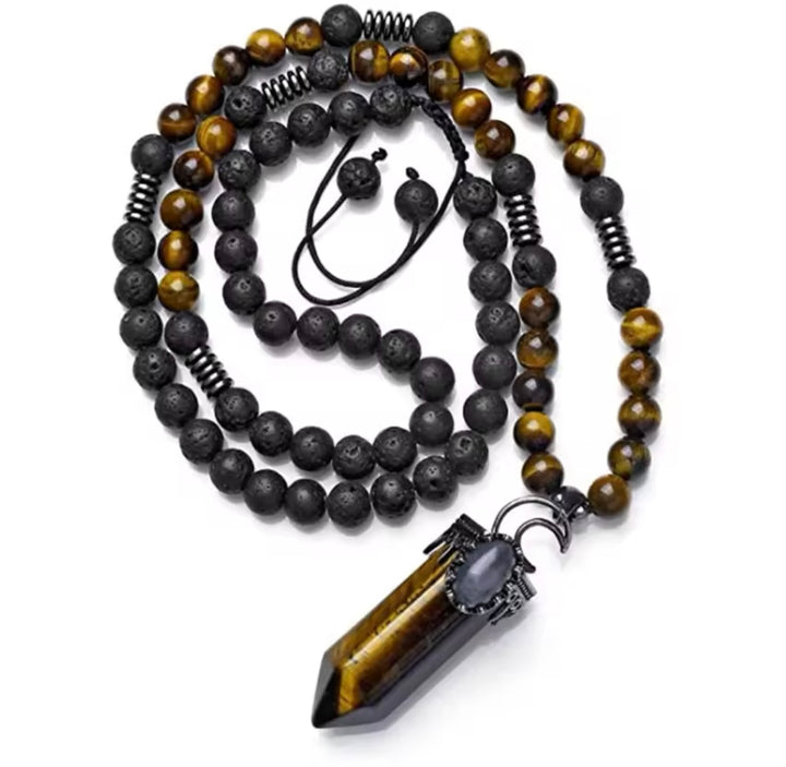 Grounding Strength Lava Stone & Tiger's Eye Crescent Moon Necklace