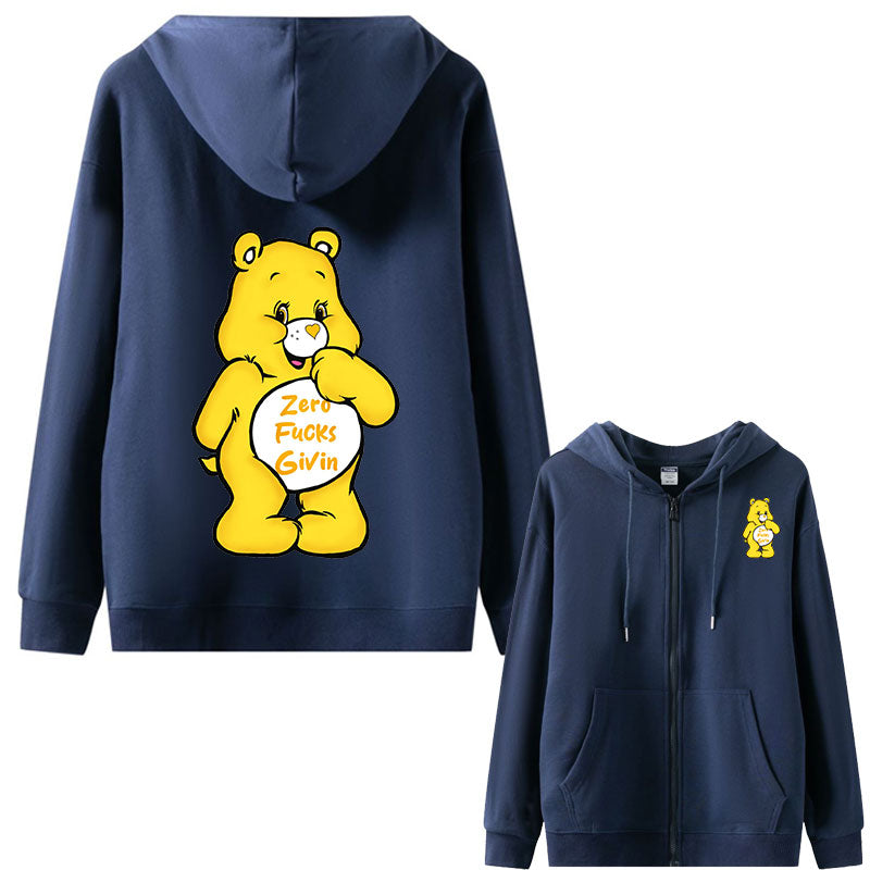 Sweary Care Bear Zipper Hoodie- Zero F*cks Given