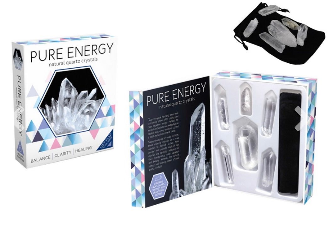 Pure Energy Clear Quartz Crystals Wands Kit with Velvet Gift Bag