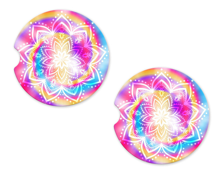 Ceramic Car Coasters- Rainbow Swirl