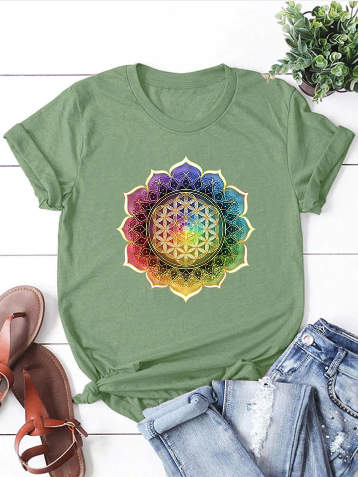 Flower of Life Mandala  Round Neck T-shirts