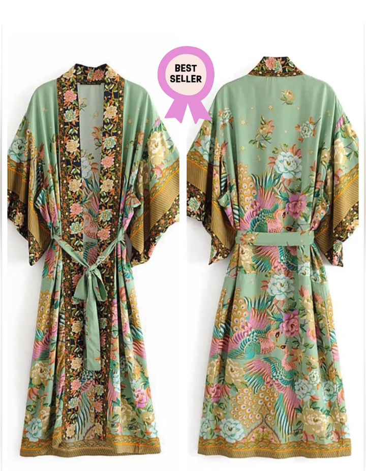 Bohemian Floral Peacock Kimono