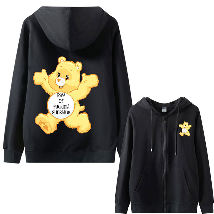 Sweary Care Bear Zipper Hoodie- Ray of Sunshine