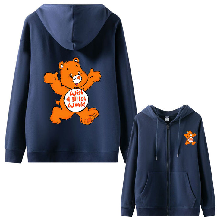 Sweary Care Bear Zipper Hoodie- Wish a B*itch Would