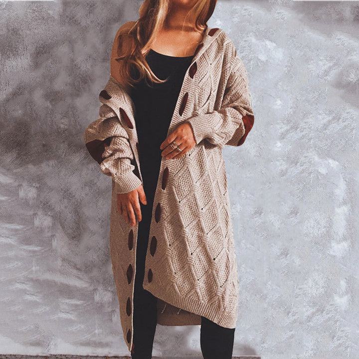 Hooded Suede Knitted Long Cardigan
