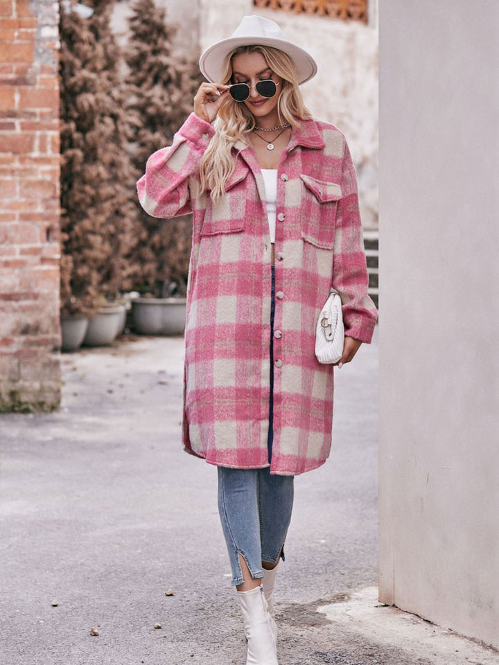 Plaid Print Long Cardigan Coat TELW