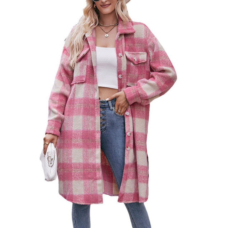 Plaid Print Long Cardigan Coat TELW