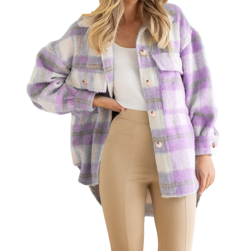 Plaid Print Cardigan Coat