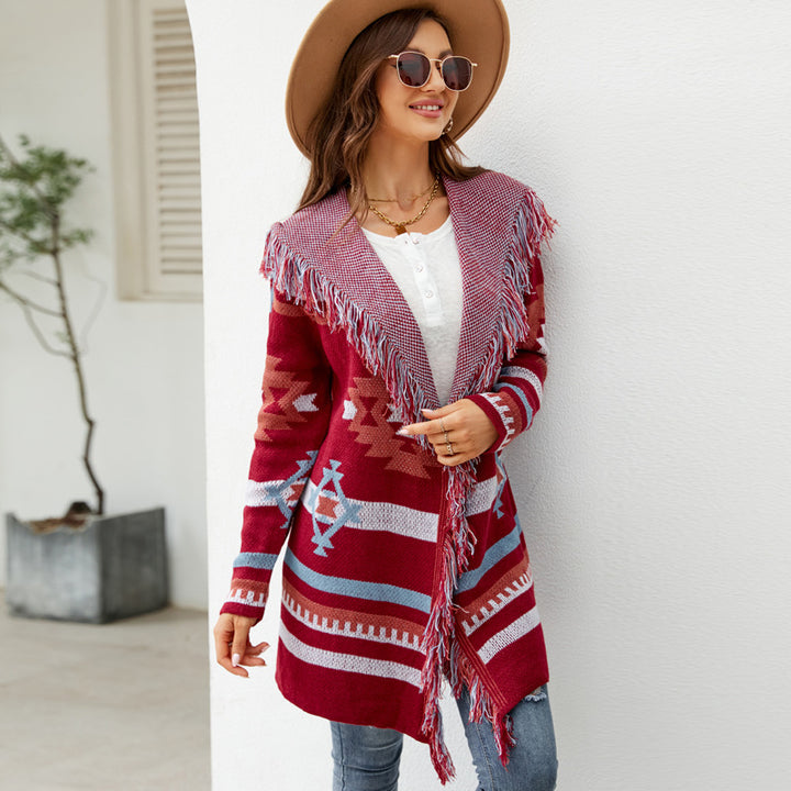 Geometric Chic & Cozy Hooded Tassell Cardigan