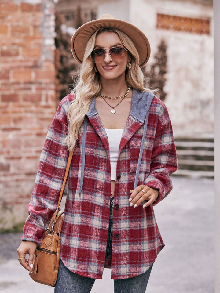 Loose Plaid Hooded Jacket