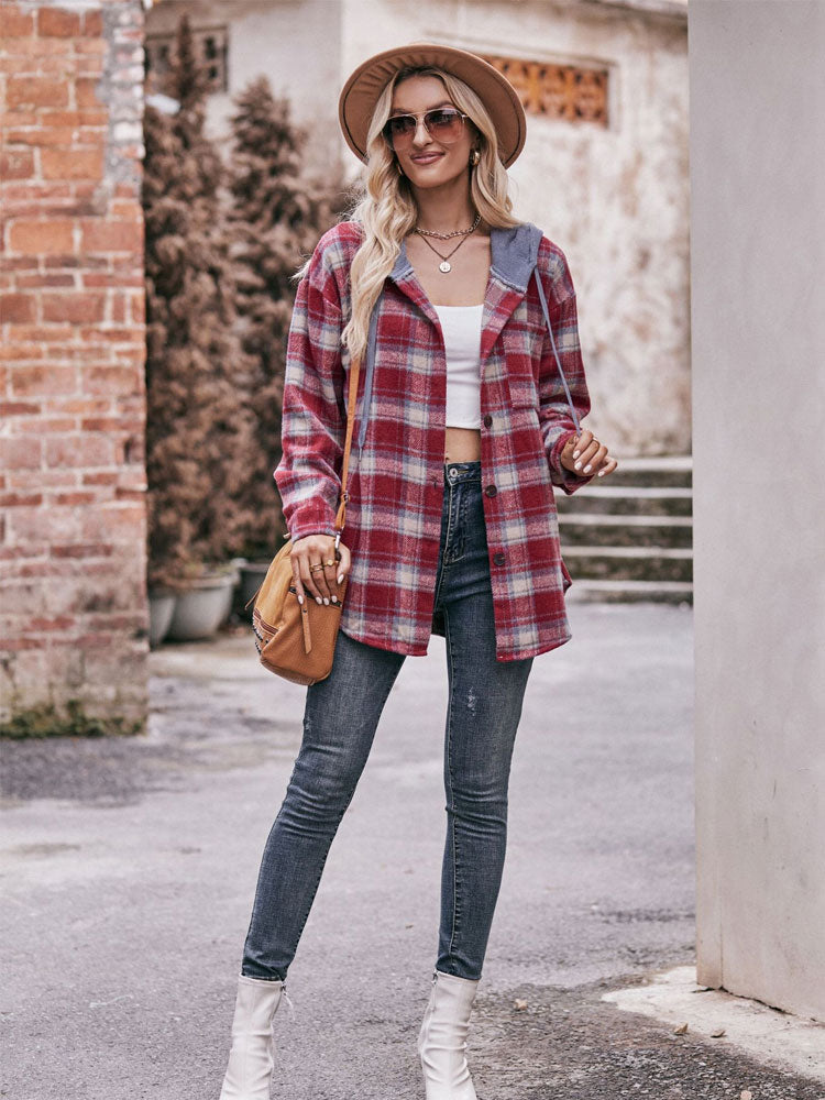 Loose Plaid Hooded Jacket