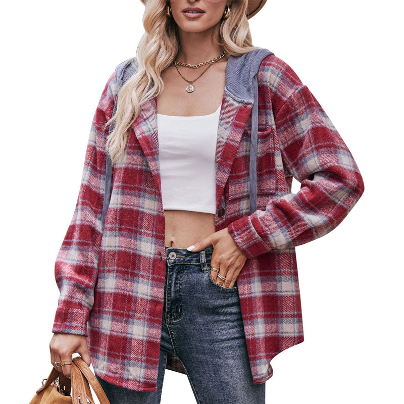 Loose Plaid Hooded Jacket