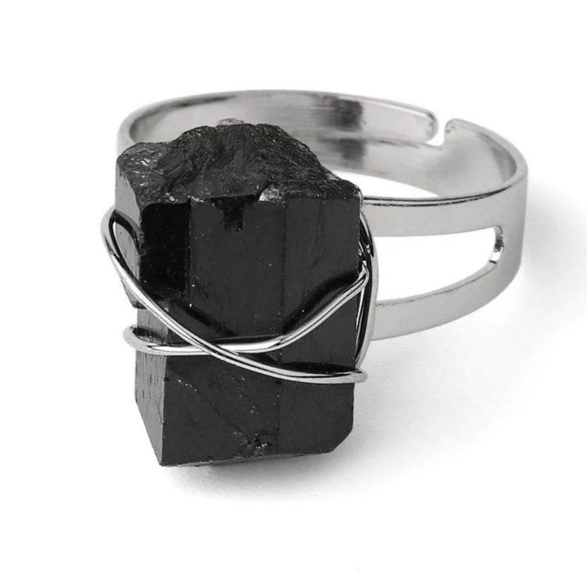 Black Tournaline Adjustable Ring