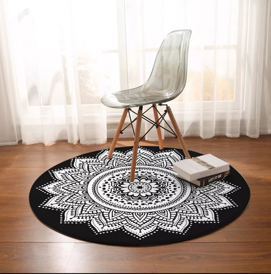 Black & White Mandala Round Floor Mat