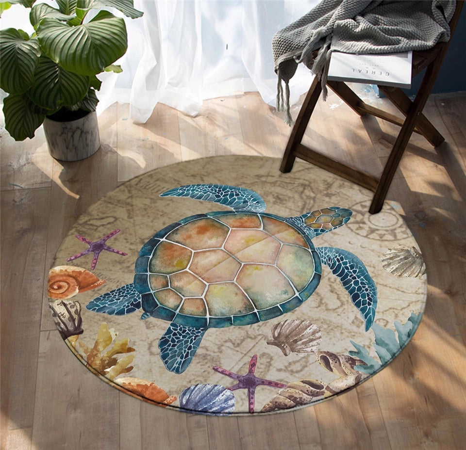 Sea Turtle Round Floor Mat