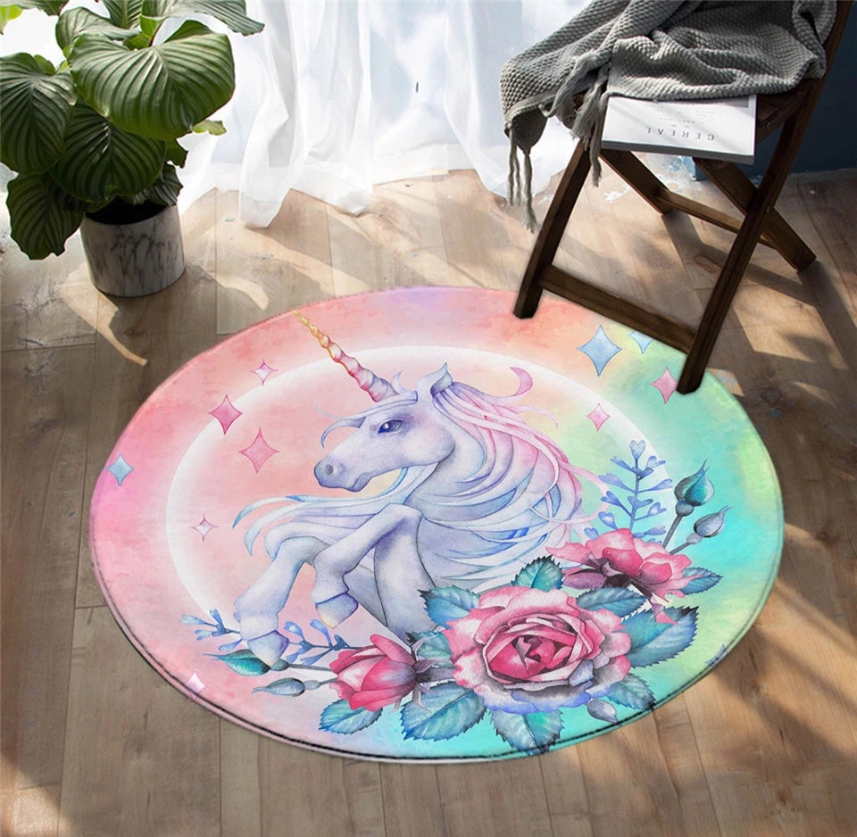 Unicorn Roses Round Floor Mat