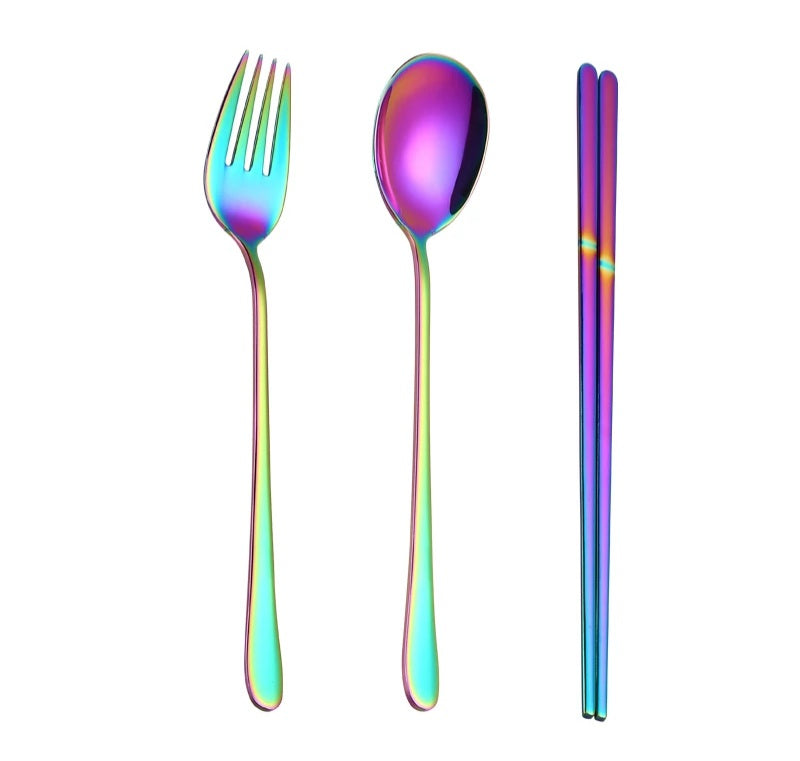 Rainbow Stainless Steel Cutlery & Chopstick Set
