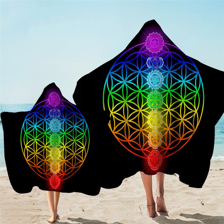 Chakra Flower of Life Hooded Beach Towel