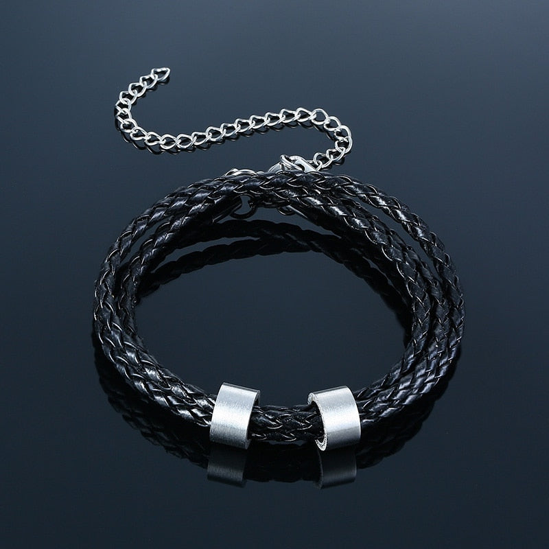 Custom Layered Men's Family Name Leather Bracelet