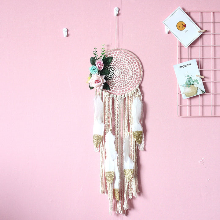 Large White Boho Floral Dreamcatcher