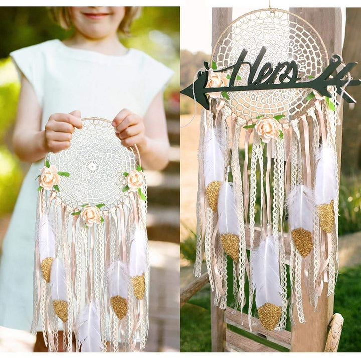 Large White Boho Floral Dreamcatcher