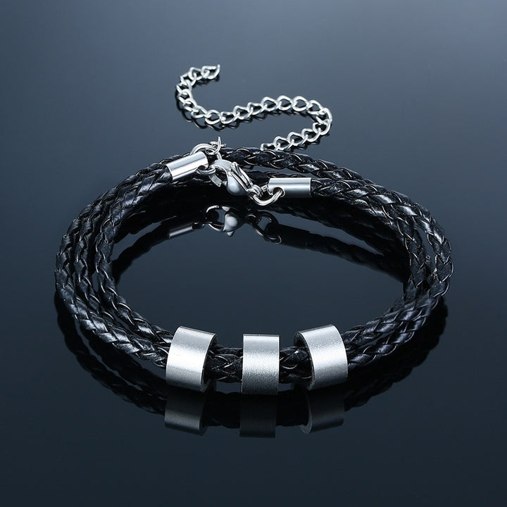 Custom Layered Men's Family Name Leather Bracelet