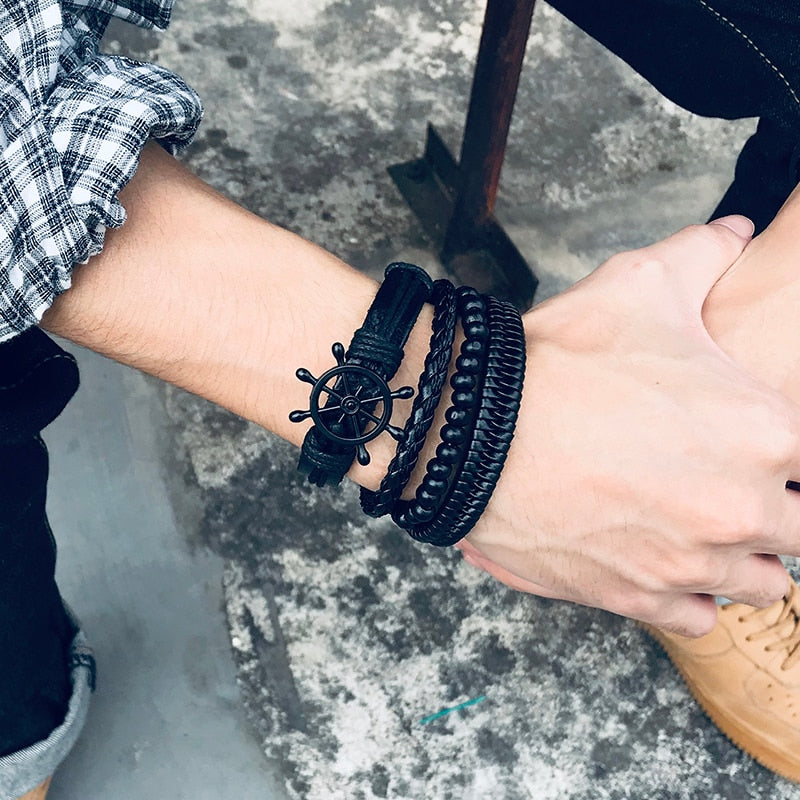 4Pcs/ Set Braided Wrap Leather Bracelets