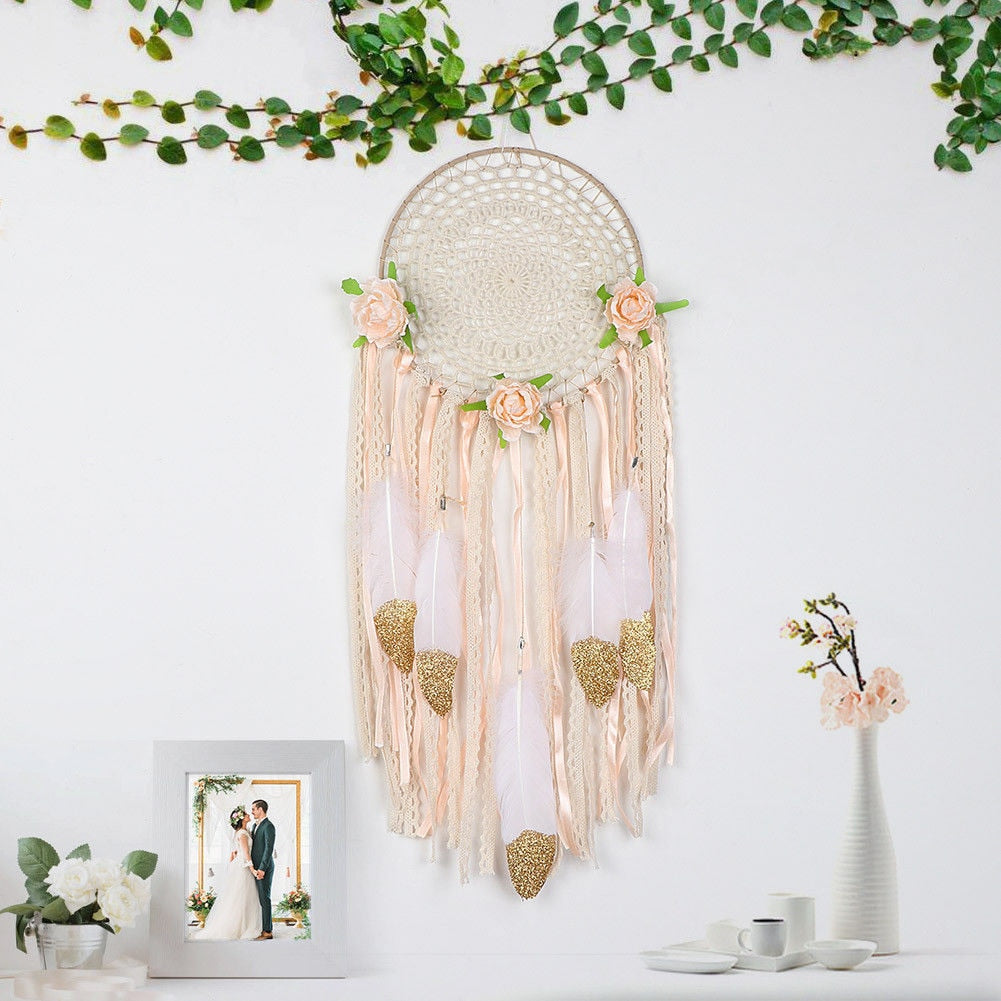 Large White Boho Floral Dreamcatcher