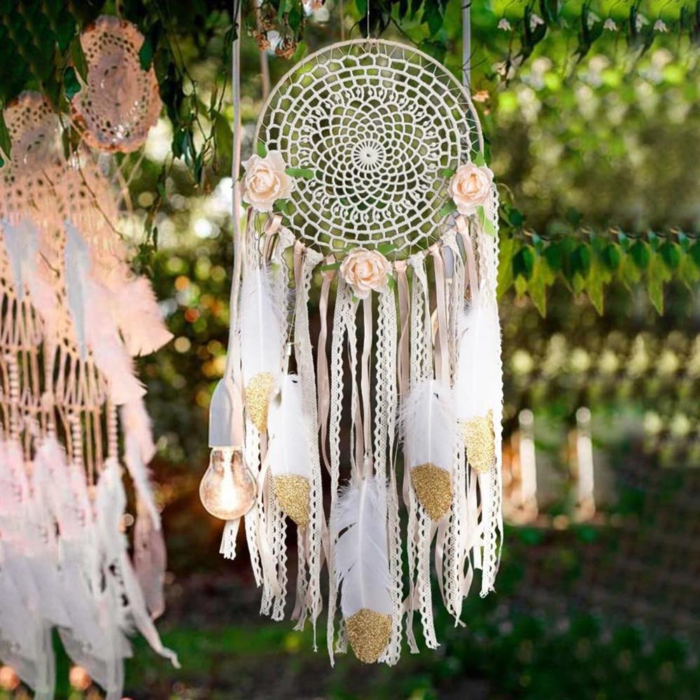 Large White Boho Floral Dreamcatcher