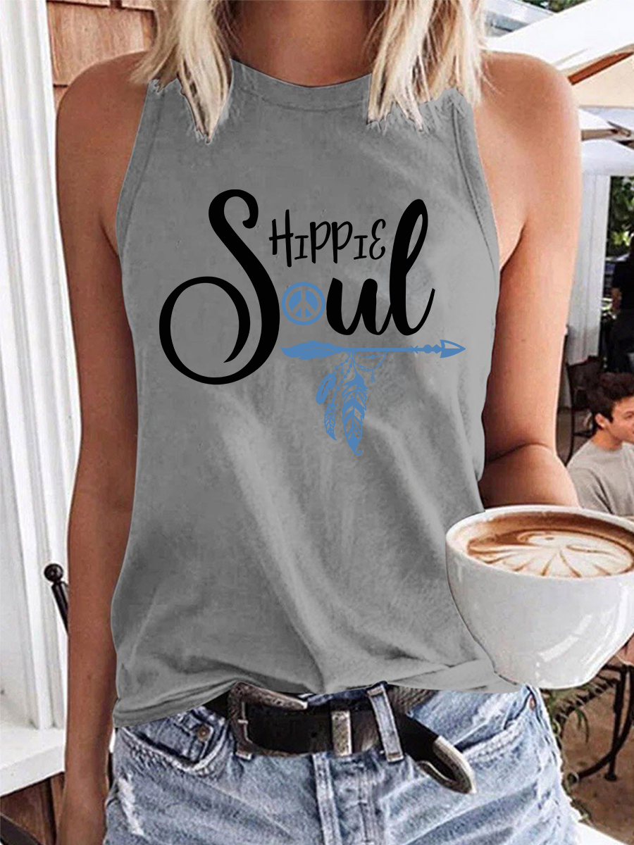 Hippie Soul Feather Tank Top GREY The Essential Living Warehouse