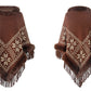 Bohemian Fringe Knit Poncho with Fur Collar
