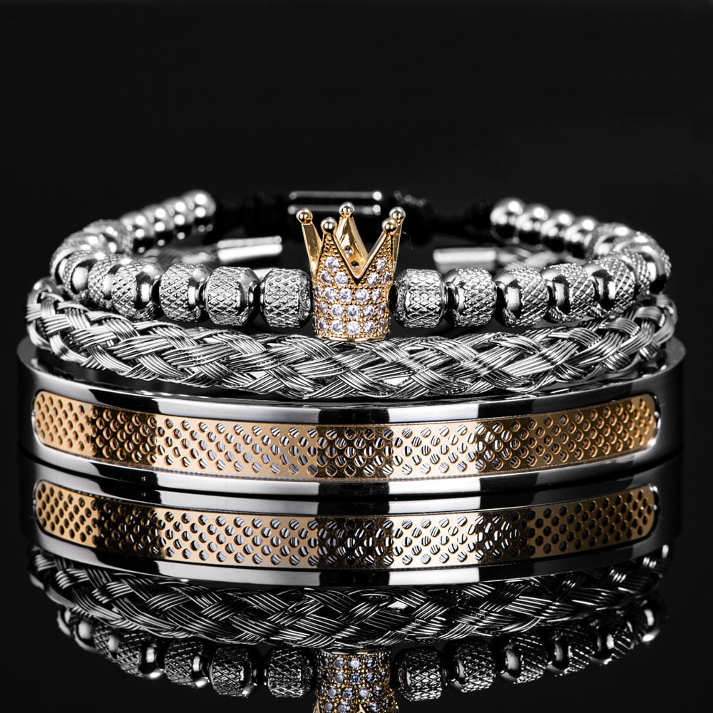 Two Tone Crown Stack Bracelet