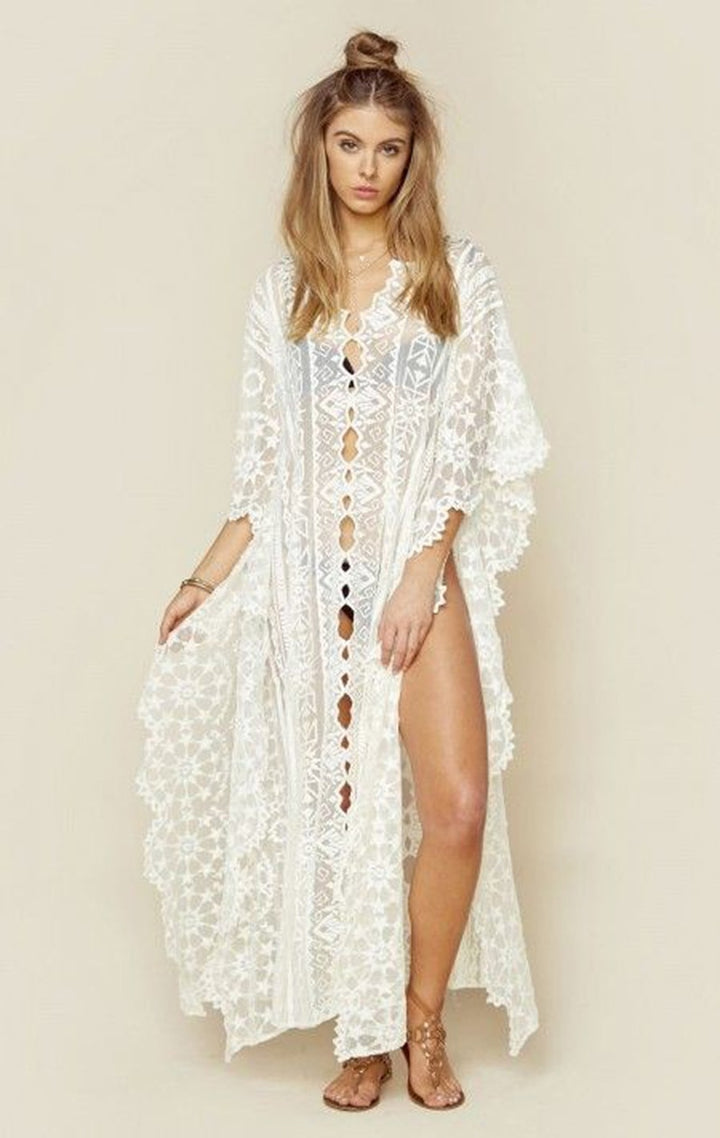 Bohemian White Long Dress Cover Up