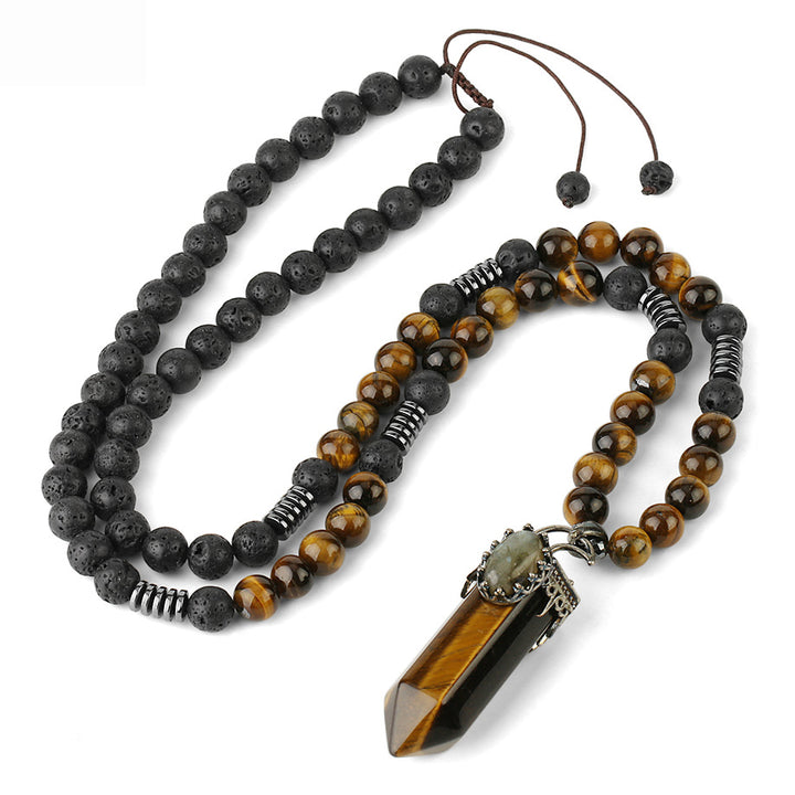 Grounding Strength Lava Stone & Tiger's Eye Crescent Moon Necklace