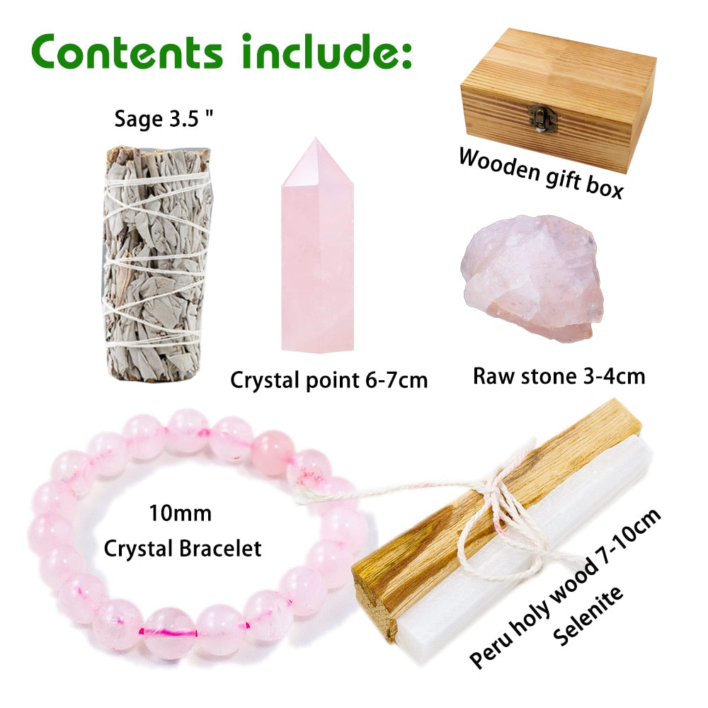 White Sage Smudge & Rose Quartz Crystal Gift Set