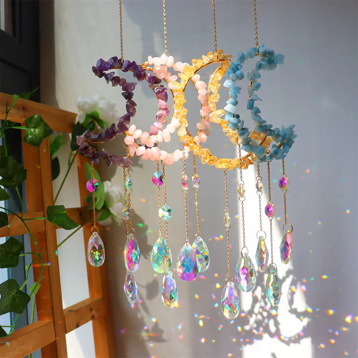 Raw Crystal Moon Wind Chimes