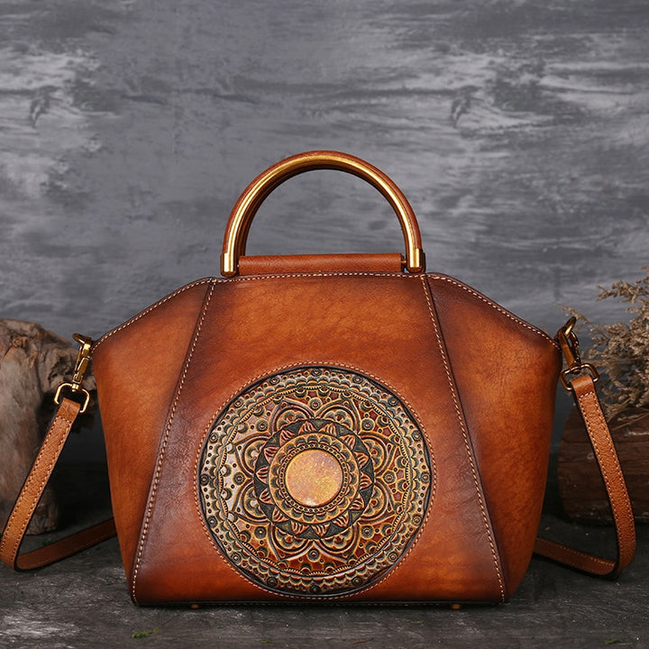 Vintage Mandala Leather Handbag