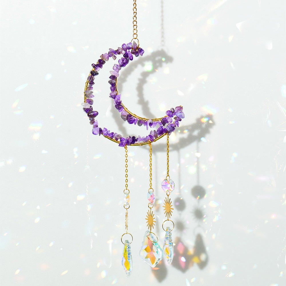 Raw Crystal Moon Wind Chimes