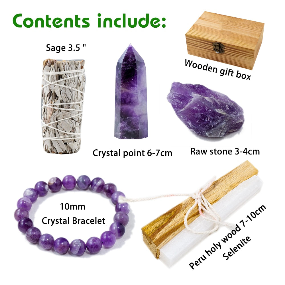White Sage Smudge & Amethyst Crystal Gift Set