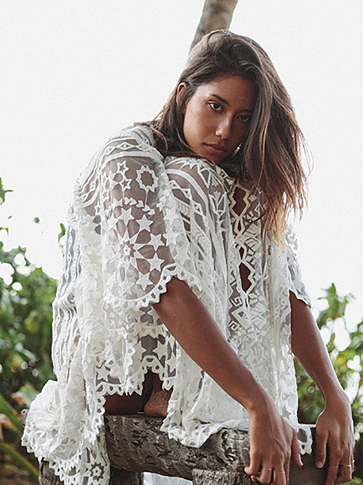 Bohemian White Long Dress Cover Up